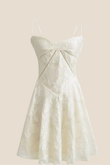 Spaghetti Straps Cream Floral A-line Short Dress