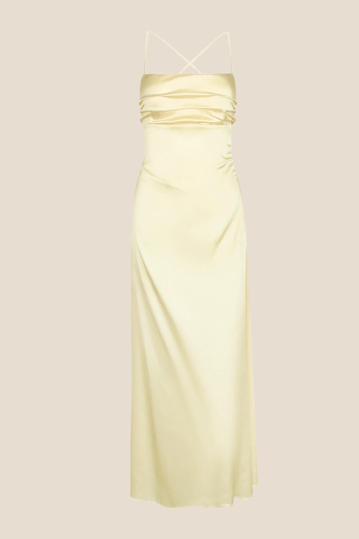 Spaghetti Straps Yellow Back Tie Long Dress