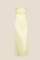 Spaghetti Straps Yellow Back Tie Long Dress