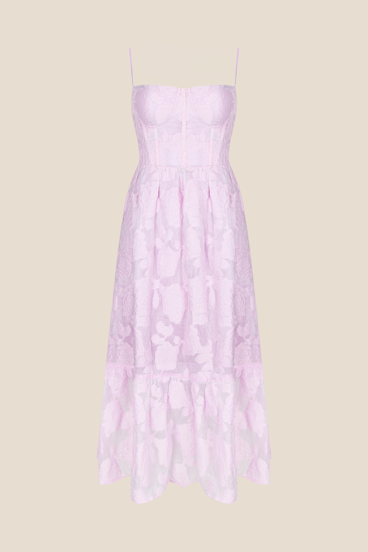 Square Neck Lilac Floral A-line Midi Dress