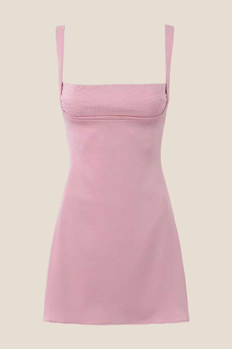 Square Neck Pink A-line Party Dress
