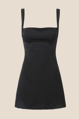 Square Neck Black A-line Party Dress