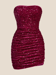 Strapless Fuchsia Bodycon Sequin Short Dress