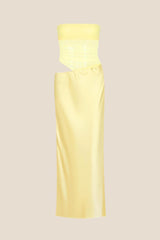 Strapless Yellow Ruched Long Dress with Cut-out