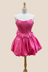 Strapless Hot Pink A-line Short Bubble Dress