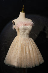 Strapless Champagne A-line Short Princess Dress
