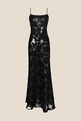 Straps Black Sheer Lace Long Dress