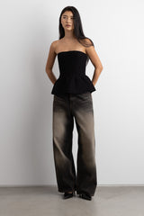 KNIT PEPLUM TUBE TOP