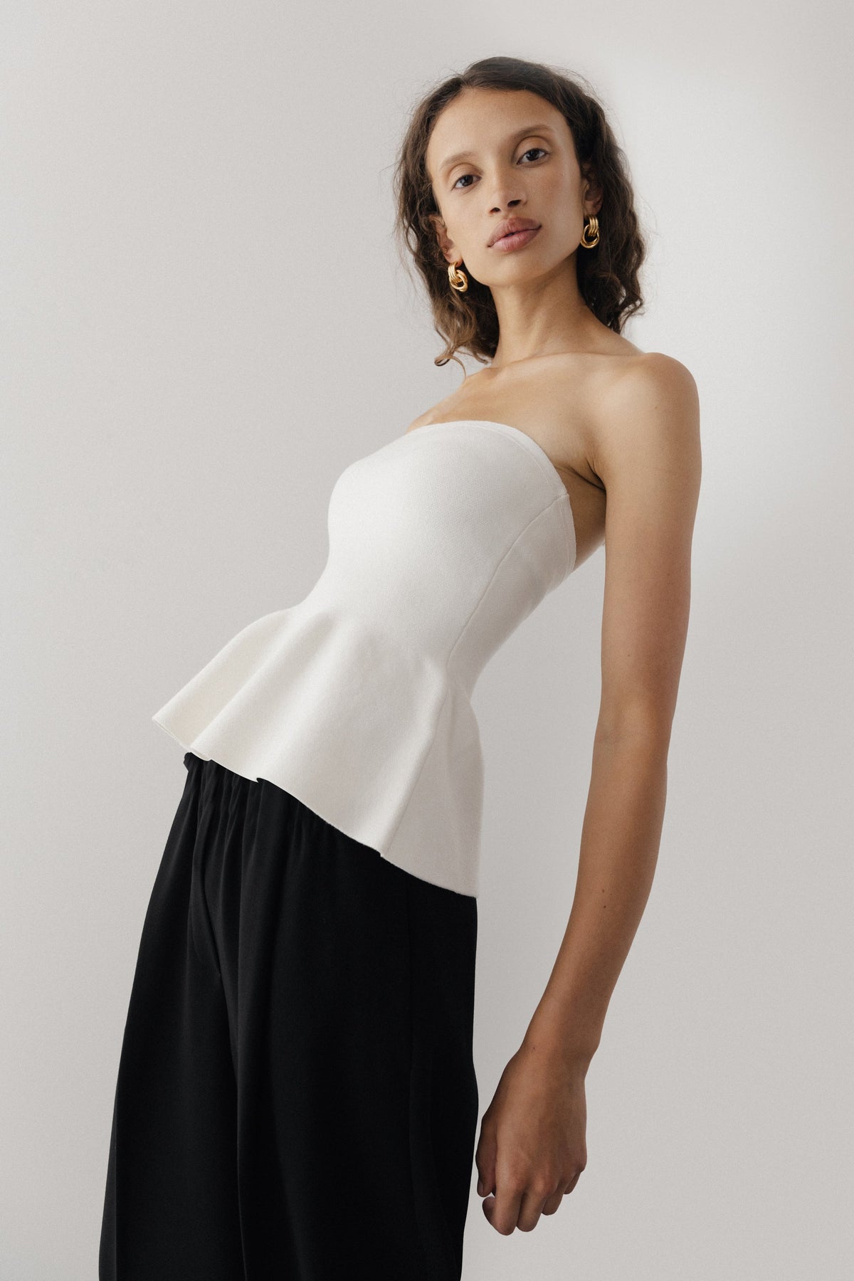KNIT PEPLUM TUBE TOP