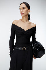 CROPPED OFF THE SHOULDER TWIST FRONT TOP