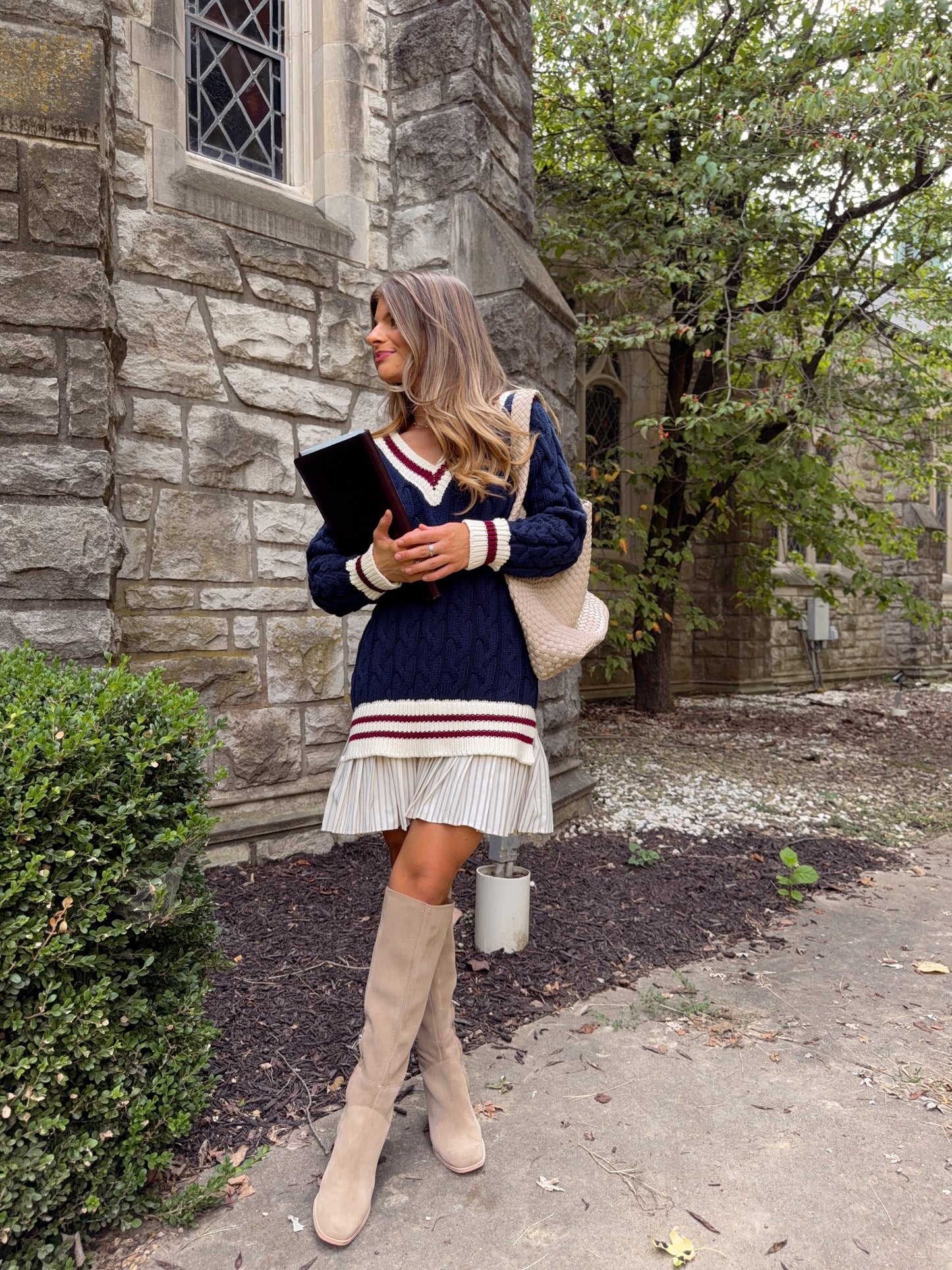 Kensington Mixed Media Mini Dress - Navy / Burgundy