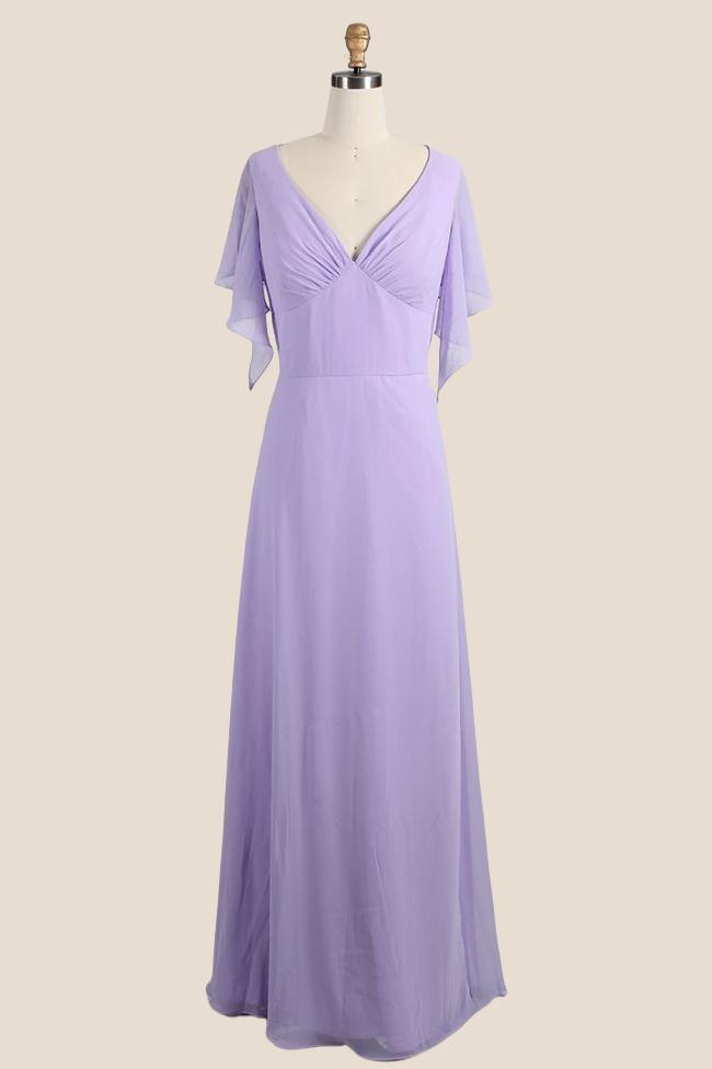 V-neck Lilac A-line Chifoon Bridesmaid Dress