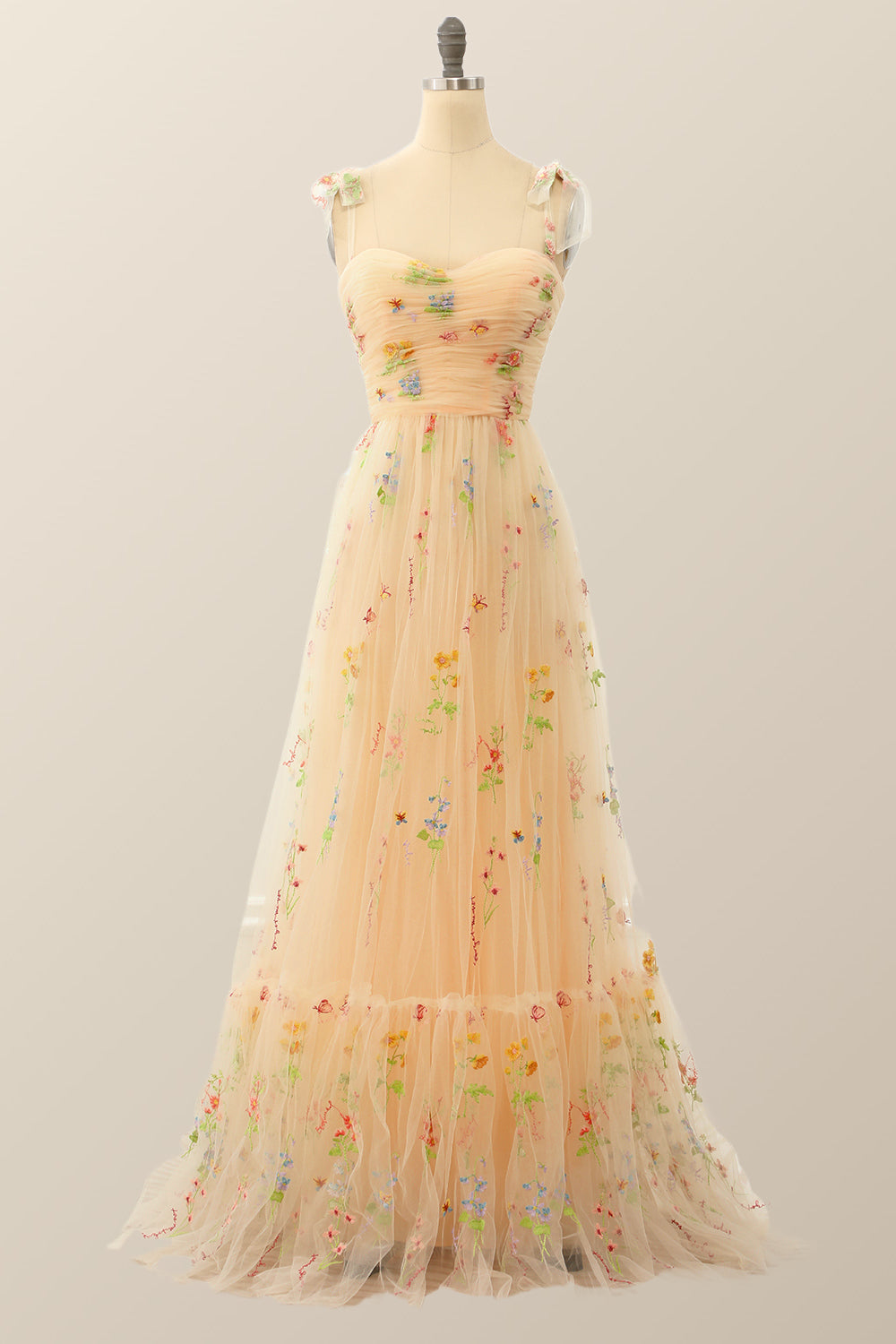 Blue A-line Embroidered Long Formal Gown