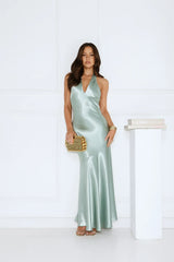 Softly Yours Satin Halter Maxi Dress Sage