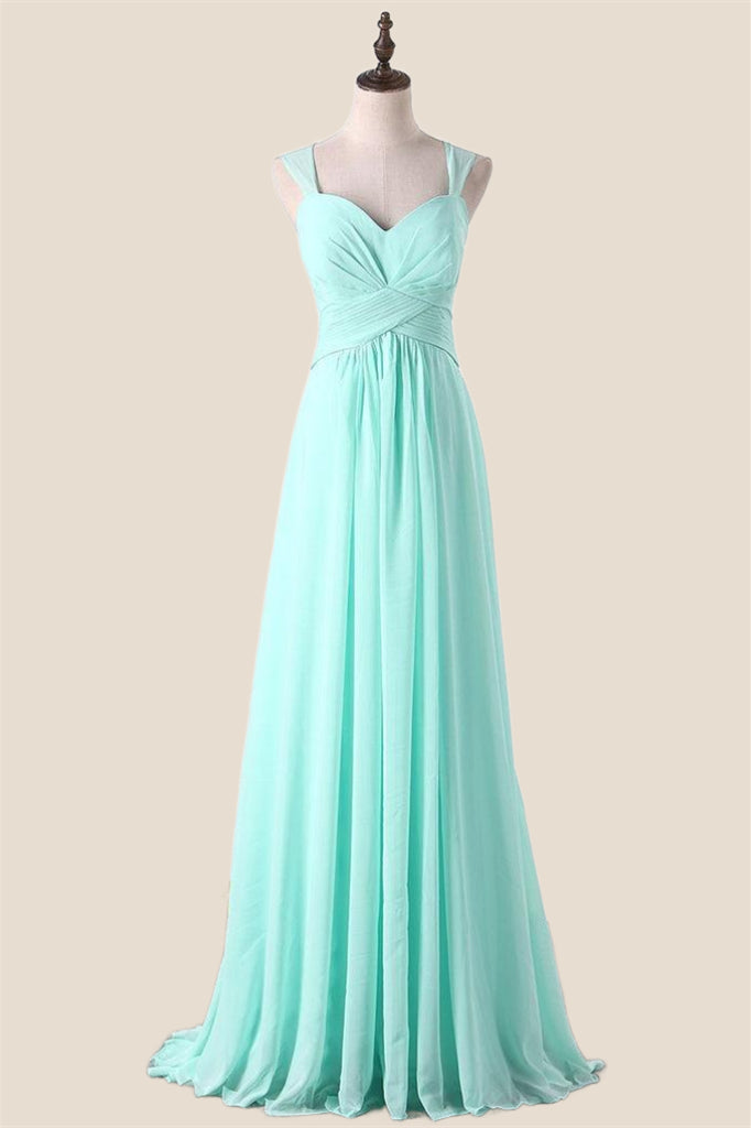 Aqua Chiffon A-line Long Bridesmaid Dress