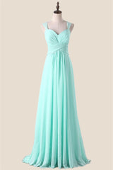 Aqua Chiffon A-line Long Bridesmaid Dress