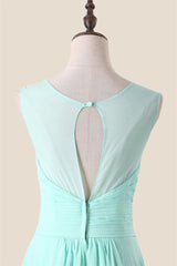 Aqua Chiffon A-line Long Bridesmaid Dress