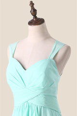 Aqua Chiffon A-line Long Bridesmaid Dress