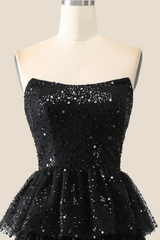 Black Sparkle Tulle Tiered Ruffles Gown