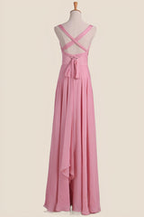 Blush Pink Empire Pleated Chiffon Long Bridesmaid Dress