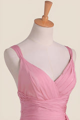 Blush Pink Empire Pleated Chiffon Long Bridesmaid Dress
