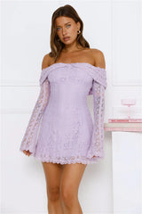 Starlit Dreams Lace Off Shoulder Mini Dress Lilac