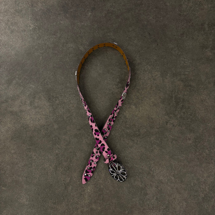 Chrome heart middle cross Diamonds belt pink