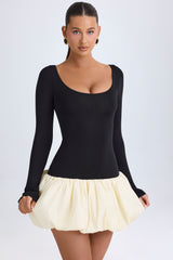 Modal Scoop-Neck Drop-Waist Bubble Hem Mini Dress in Vanilla