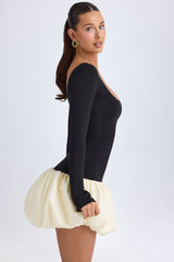 Modal Scoop-Neck Drop-Waist Bubble Hem Mini Dress in Vanilla