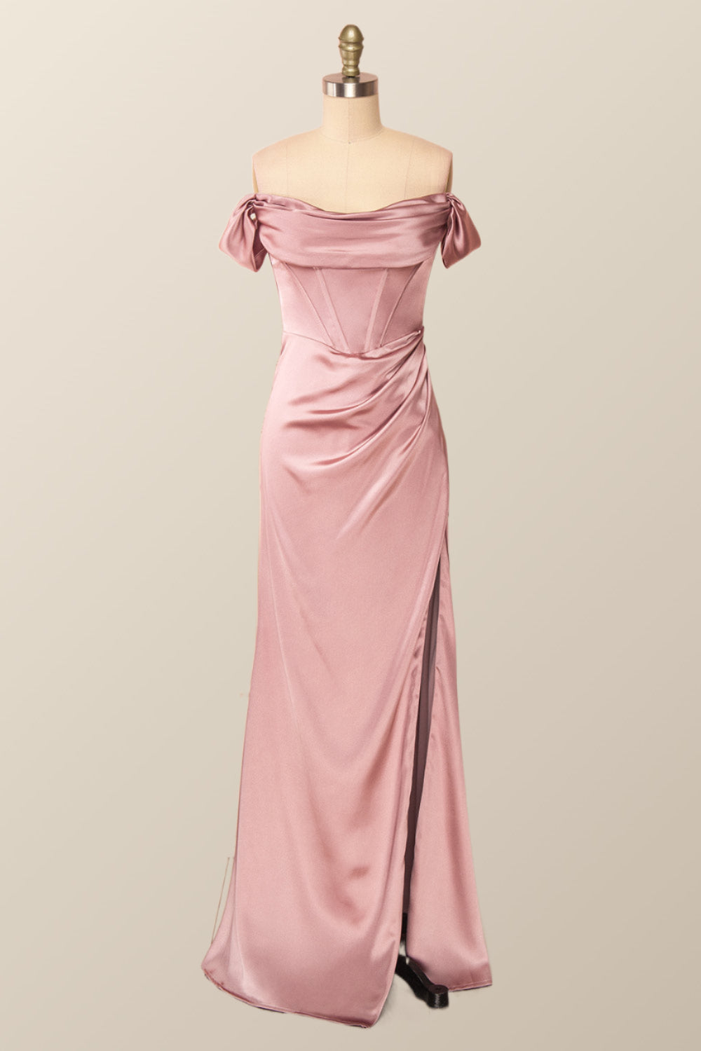 Off the Shoulder Blush Mermaid Long Party Dress with Slit
