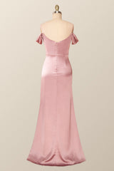 Off the Shoulder Blush Mermaid Long Party Dress with Slit
