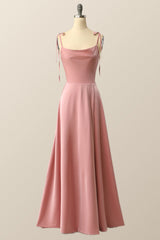 Blush Pink A-line Full Length Long Prom Dress