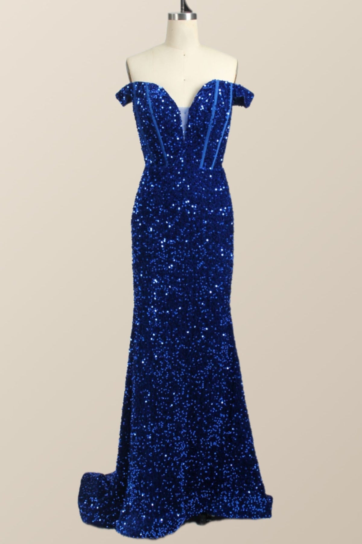 Off the Shoulder Dark Green Sequin Mermaid Prom Dress