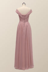Off the Shoulder Blush Pink A-line Bridesmaid Dress