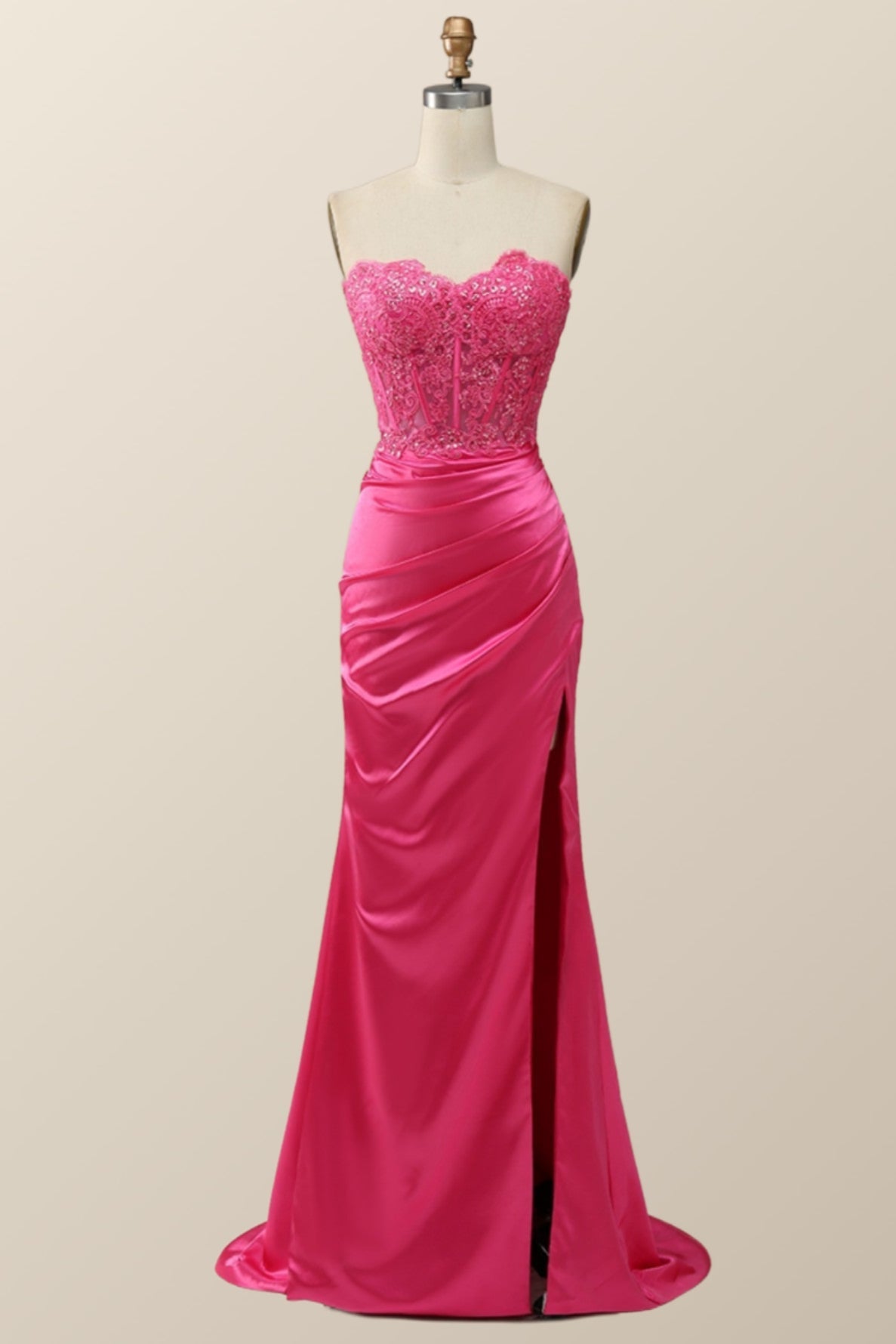 Sexy Pink Sweetheart Lace and Satin Long Dress