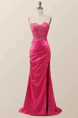 Sexy Pink Sweetheart Lace and Satin Long Dress