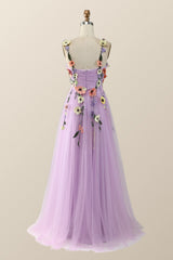 Lavender Tulle and Floral Embroidery Long Formal Gown