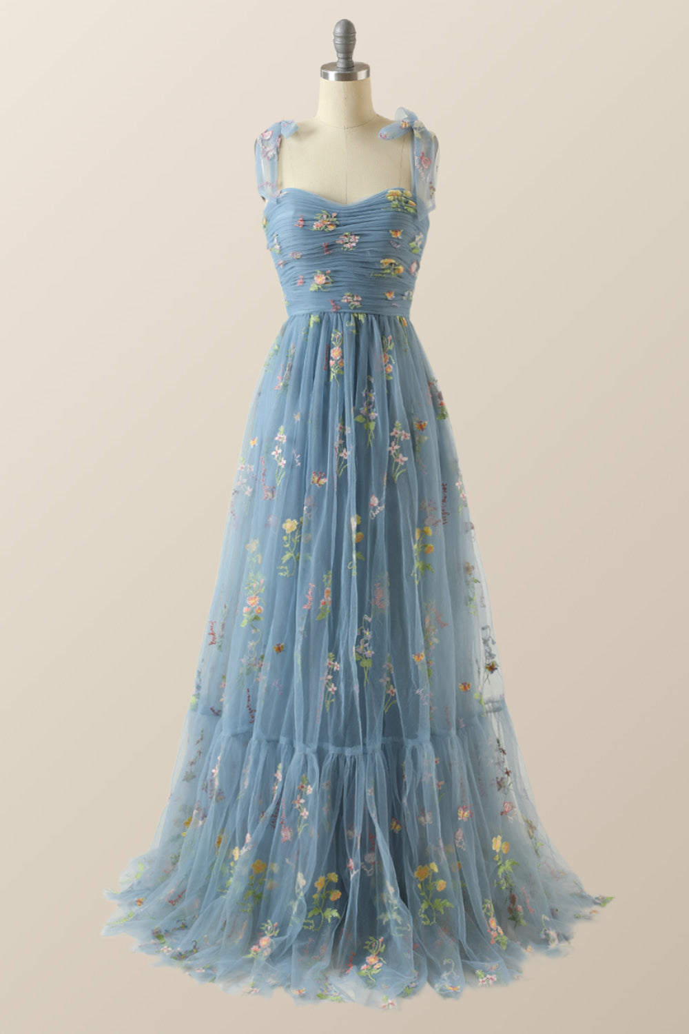 Champagne A-line Embroidered Long Formal Gown