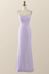 Scoop Lavender Chiffon Pleated Long Bridesmaid Dress
