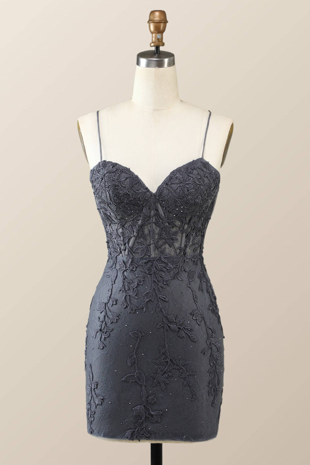 Spaghetti Straps Black Lace Bodycon Mini Dress