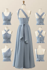 Misty Blue Chiffon Convertible Bridesmaid Dress