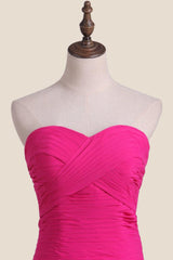 Strapless Hot Pink Pleated Mermaid Long Party Dress