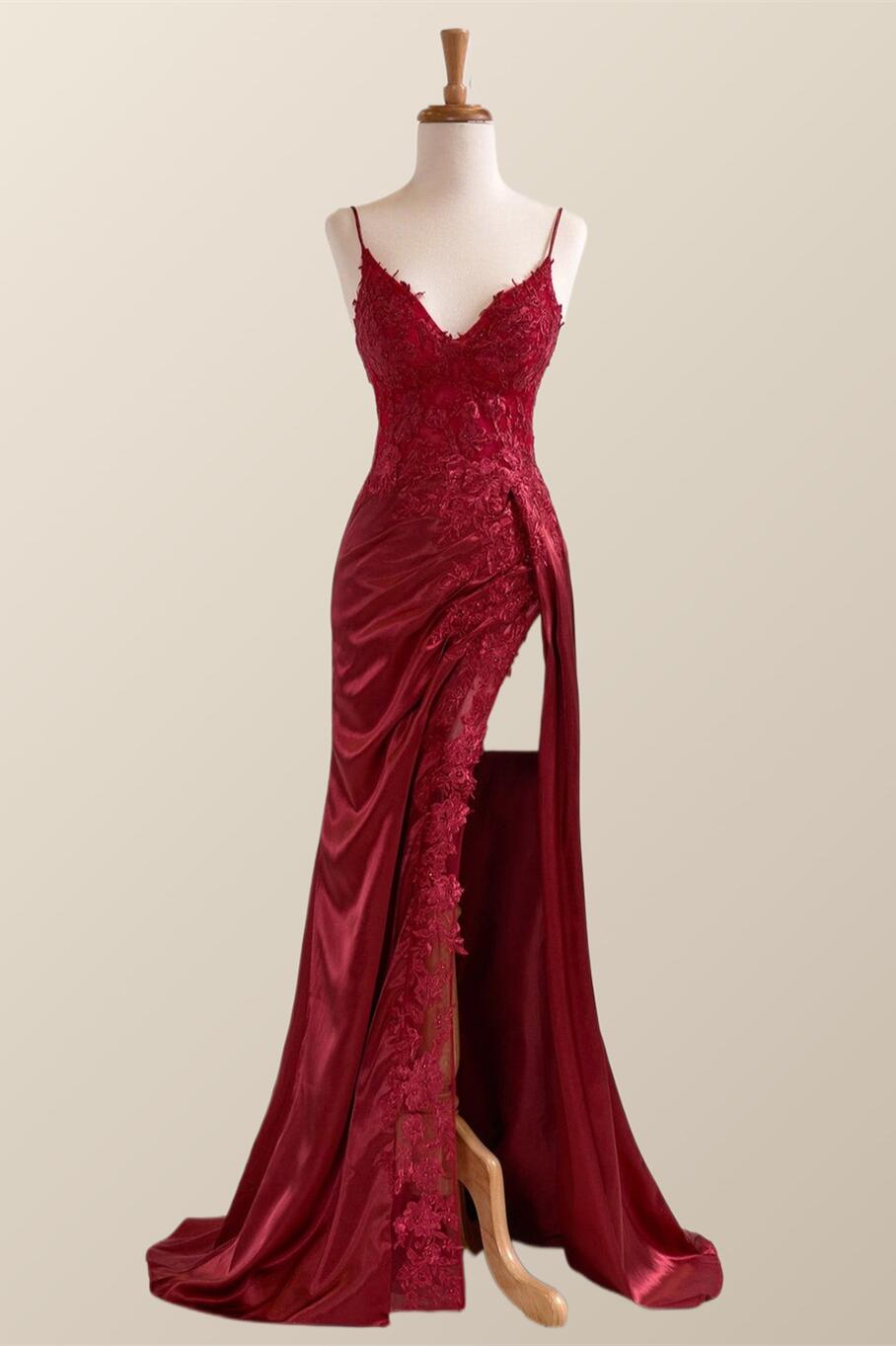Wine Red Appliques Mermaid Long Formal Dress
