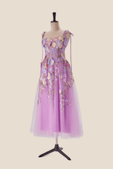 Lilac 3D Floral Tea Length Party Dress