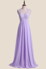 Lavender Lace and Chiffon A-line Long Bridesmaid Dress