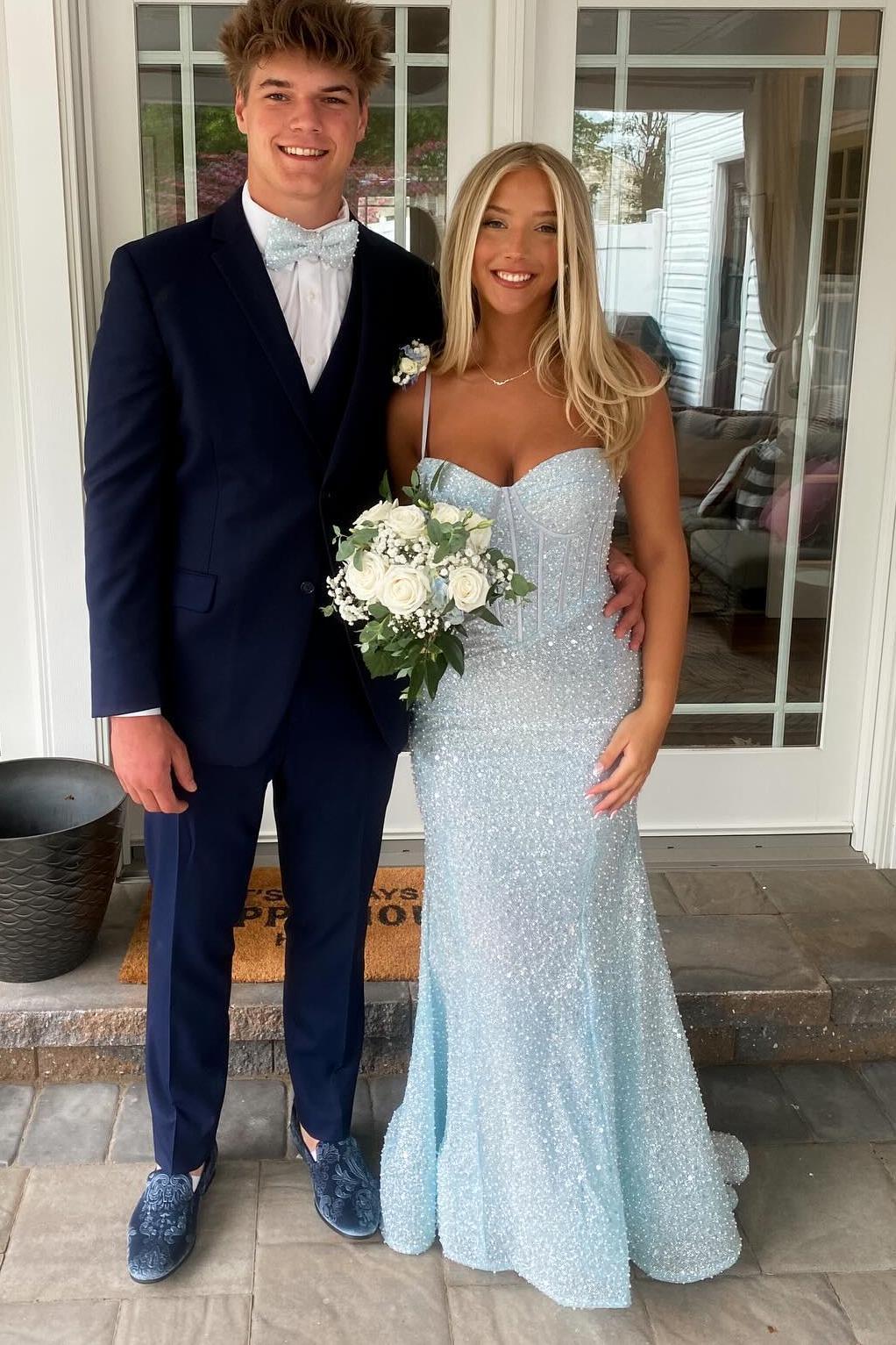Light Blue Sequin Mermaid Long Formal Dress