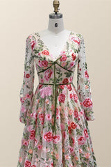 Long Sleeves Floral Embroidery A-line Long Formal Dress