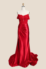 Off the Shoulder Floral Appliques Ruched Mermaid Formal Dress