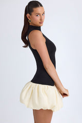 Modal Turtleneck Drop-Waist Bubble Hem Mini Dress in Black