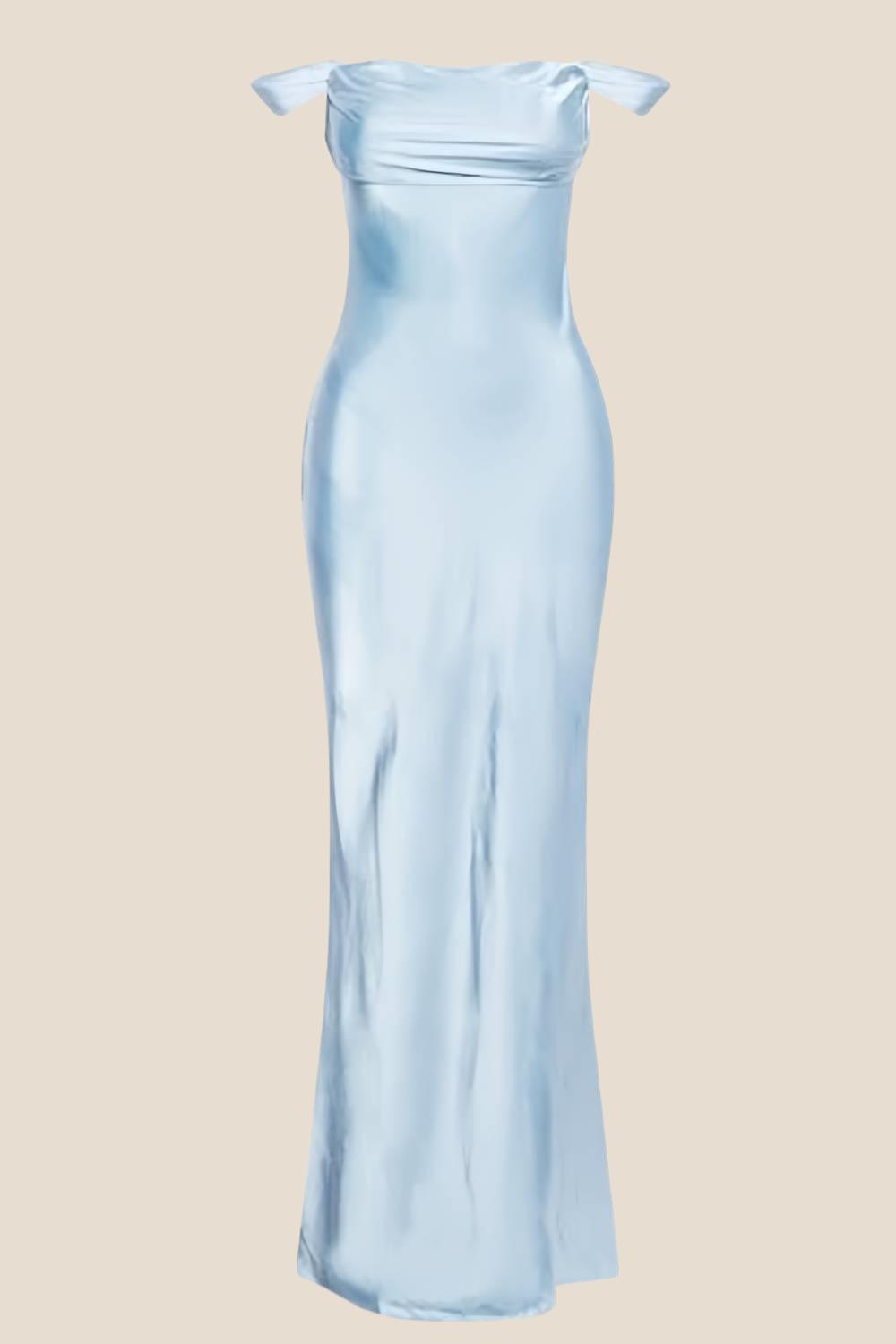 Off the Shoulder Coral Soft Satin Long Dress